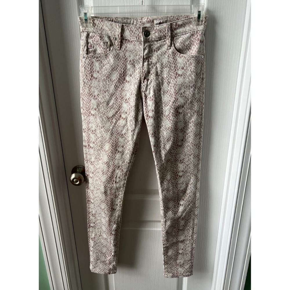 AG Adriano Goldschmied Farrah Skinny Jeans 27 Neutral Python Print Soft Wash
